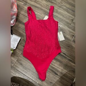 Anthropologie Good American rhinestone hot pink bodysuit